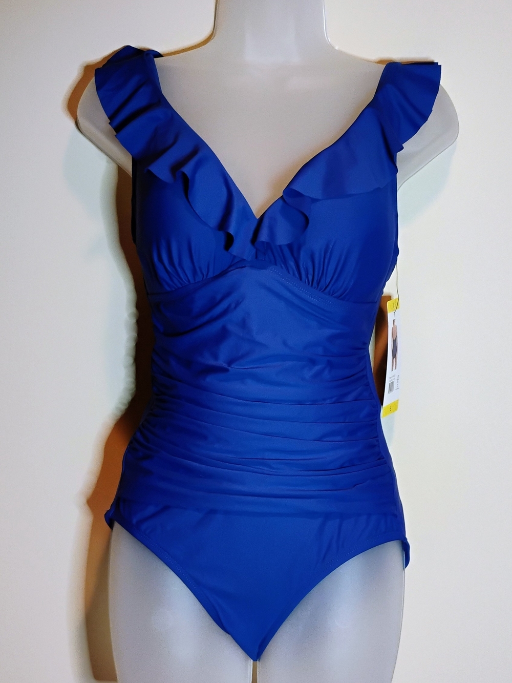 Dkny Women's Blue Ruffled One-Piece Swimsuit   Size S Or M